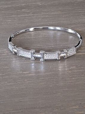 Silver Pavé Link Bangle Bracelet - Women Jewelry
